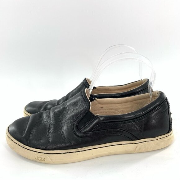 Ugg slip on sneakers size 8 39 black leather fleece wool lining flatforms - Picture 5 of 14